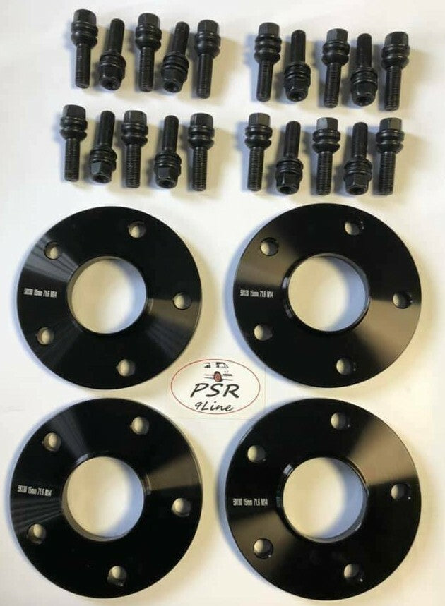 Porsche Wheel Spacers 15mm + Extended O.E Bolts Set Of 4 in Black 5x130 PSR9Line6