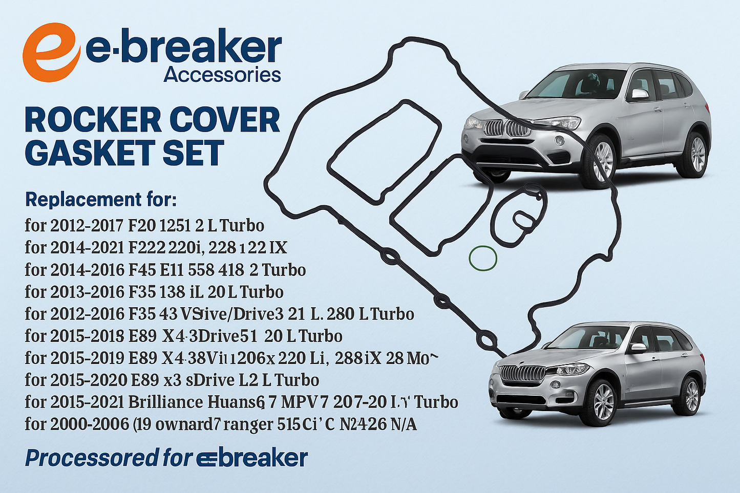 BMW Rocker/Cam/Cylinder Head Valve Cover Gasket Set N20 N26 Engines, 111275881480