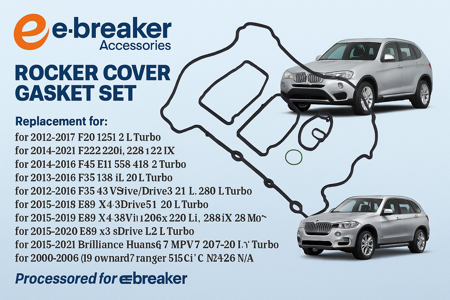 BMW Rocker/Cam/Cylinder Head Valve Cover Gasket Set N20 N26 Engines, 111275881480