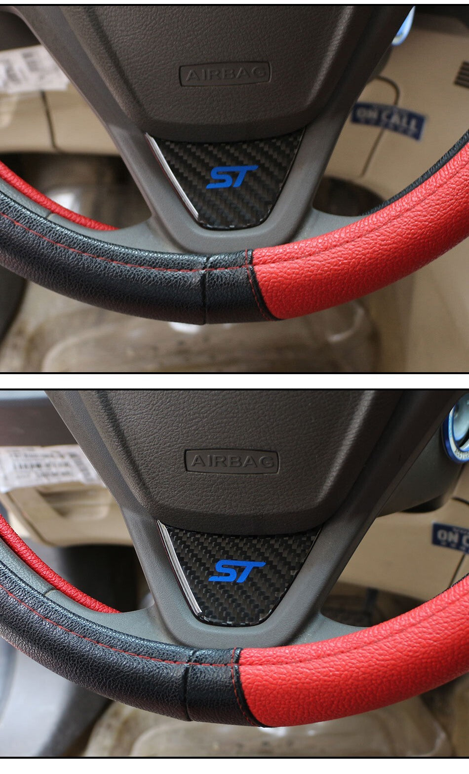 Ford Fiesta ST MK7 MK7.5 Carbon Fibre Effect Steering Wheel Badge Trim Blue ST1