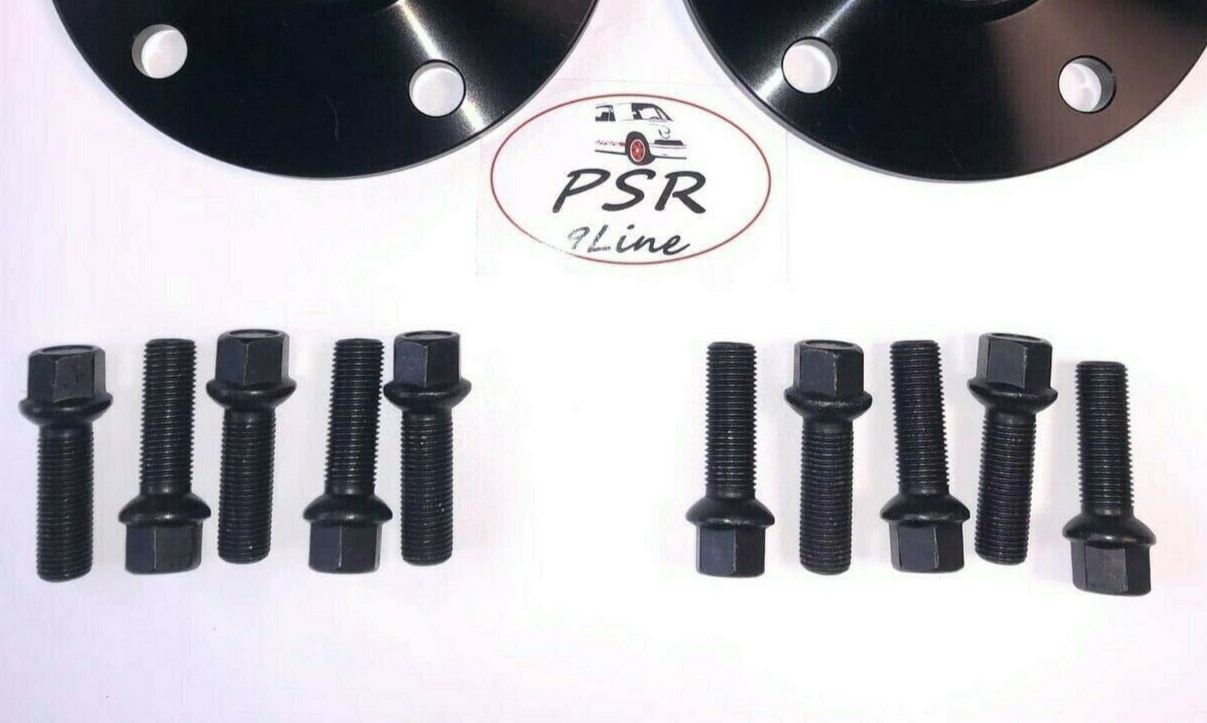 Porsche Wheel Spacers 7mm + Extended AF Bolts Set Of 4 in Black 5x130 PSR9Line3