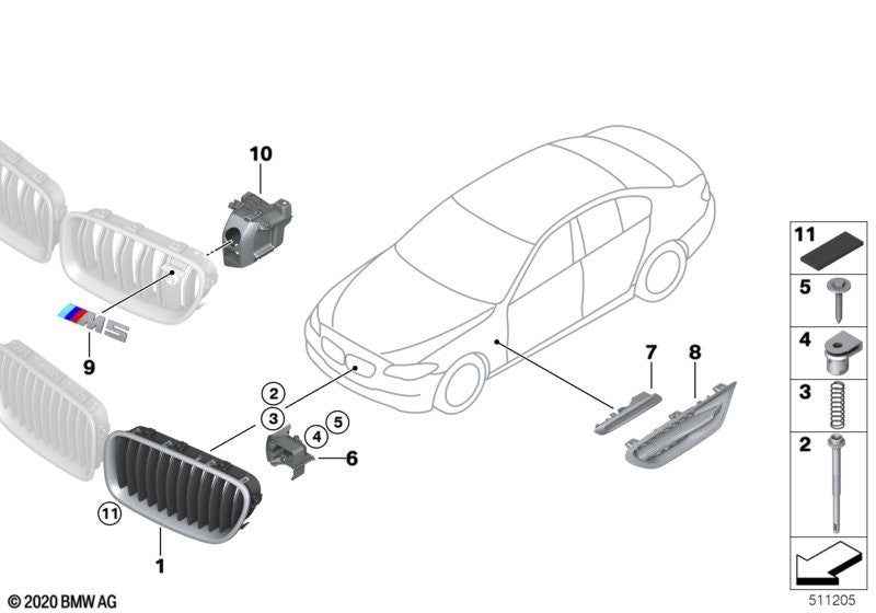 BMW Front Grill Retaining Clip - Also Fits Night Vision Camera & Other Trim  #2014