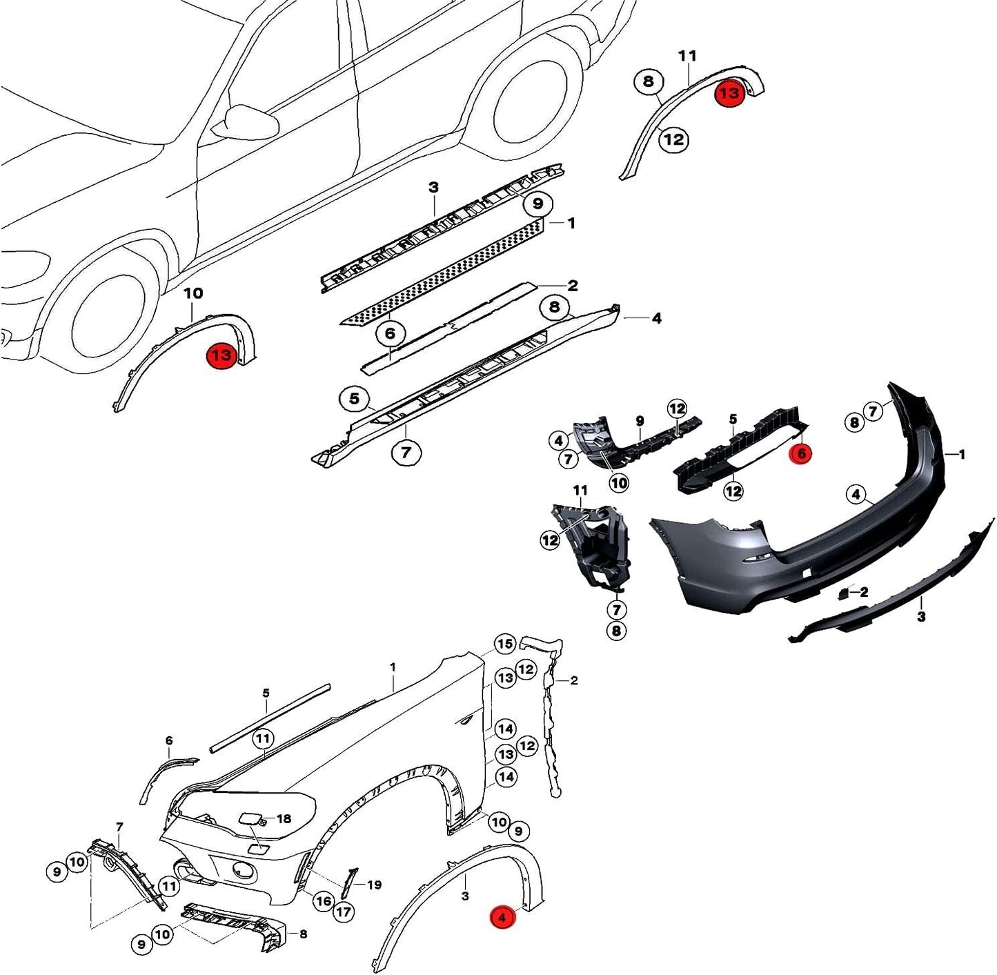 BMW X3 X5 X6 F25 E71 Wheel Arch Flare Trim Clips 07142151750 Blind Rivet 6mm x1511