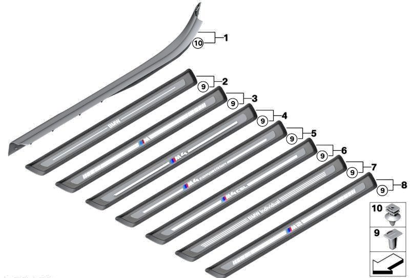 BMW DOOR SILL TRIM PANEL KICK PLATE FIXING PUSH FIT CLIP 51471840960 - Pack # x53