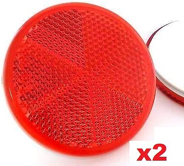 Red Stick-on 60mm Round Circular Trailer Caravan Reflectors 2x Self-Adhesive 0