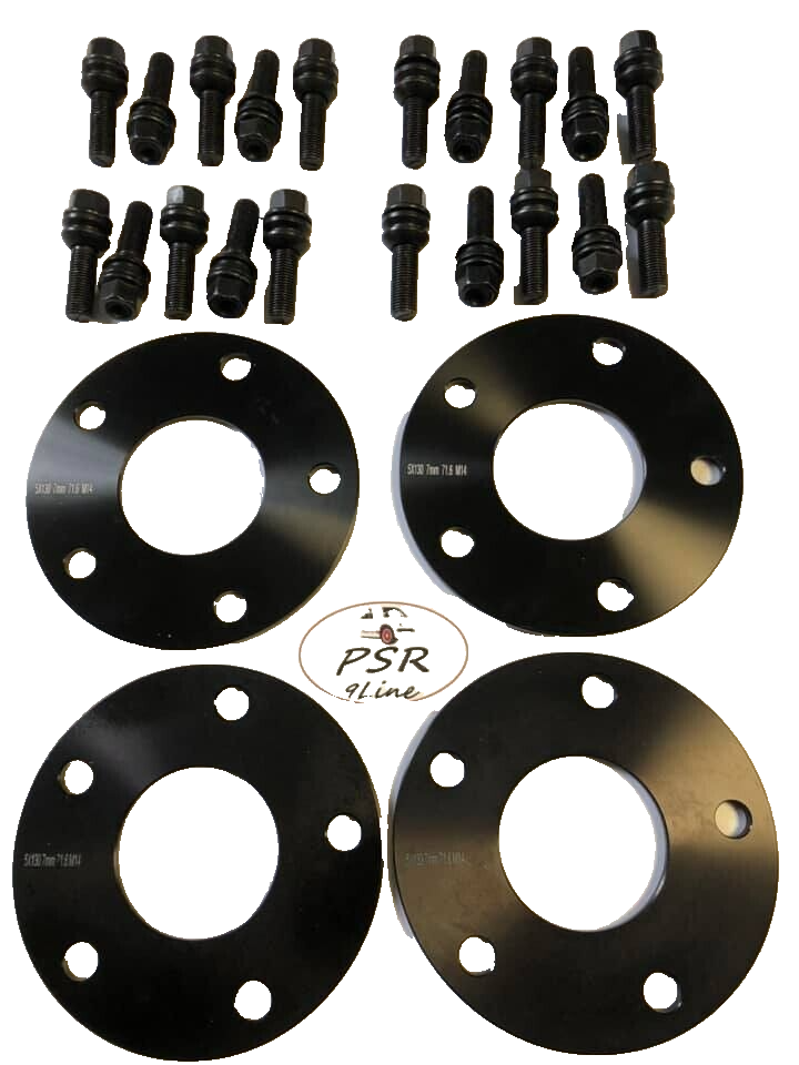 Porsche Wheel Spacers 7mm + Extended OE Bolts Set Of 4 in Black 5x130 PSR9Line9