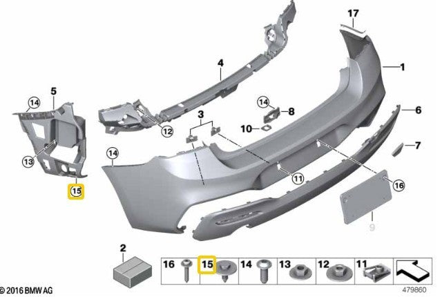 BMW Hex Screw Bolt Captive Washer Fixing of Bodywork and Trim Panels, Pack 15 Pc18
