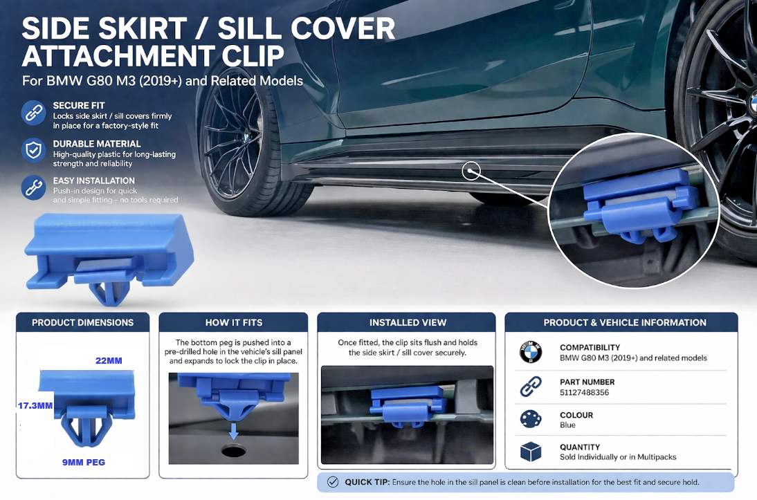 BMW G20 G21 G28 G80 G81 - Side Skirt Sill Trim Blue Plastic Retainer Clip  - x209
