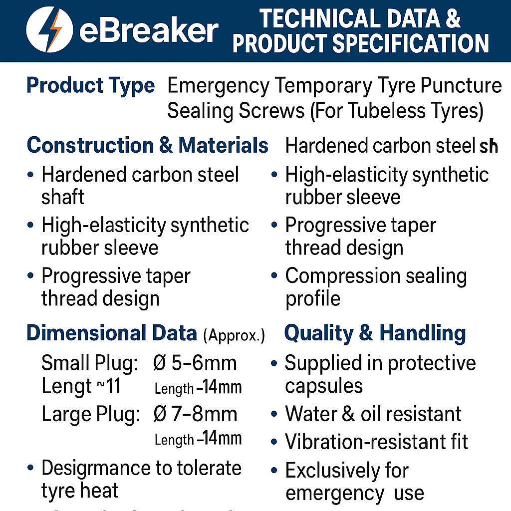 Emergency Tyre Puncture Repair Screws Kit – Quick Twist-In Plugs Fix Air Leaks 219