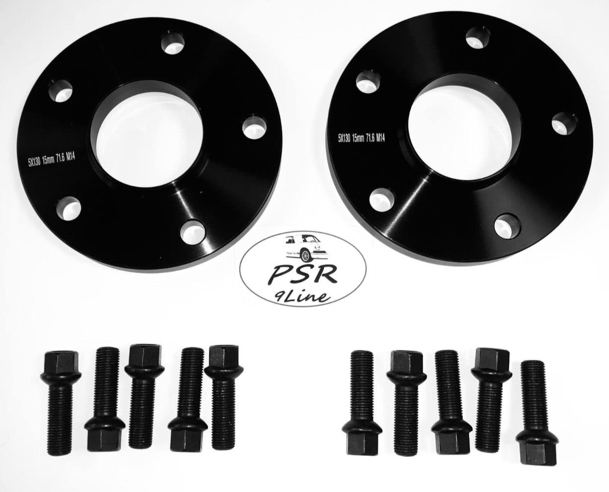 Porsche Wheel Spacers 15mm + Extended AF Bolts Set Of 2 in Black 5x130 PSR9Line12