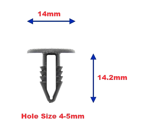 Universal Push Fit Black Button Head Interior Trim Panel Clips 4-5mm Hole, 15 Pc1