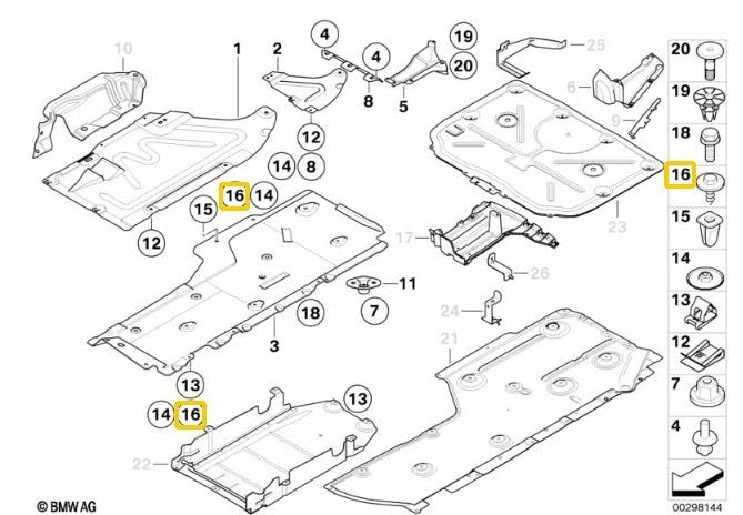 BMW Hex Screw Bolt Captive Washer Fixing of Bodywork and Trim Panels, Pack 20 Pc14