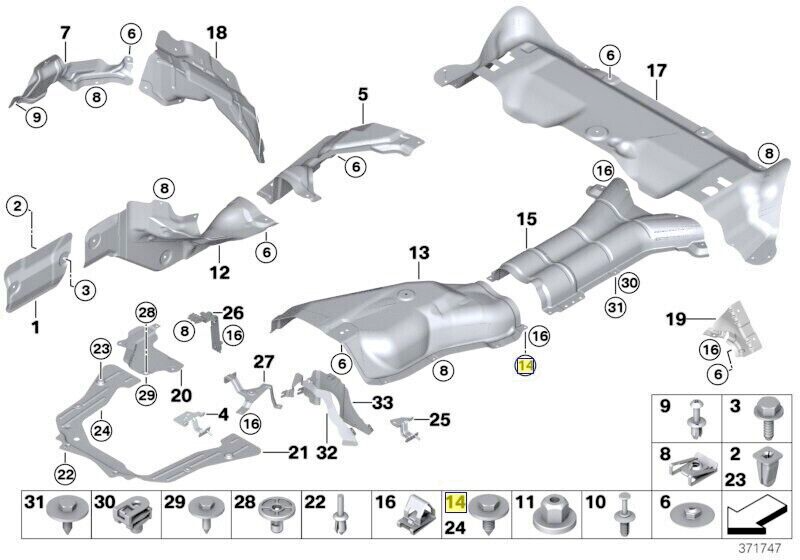 BMW Hex Screw with Washer Under-tray wheel arch Mounting Screw 07147129160 15pcs2