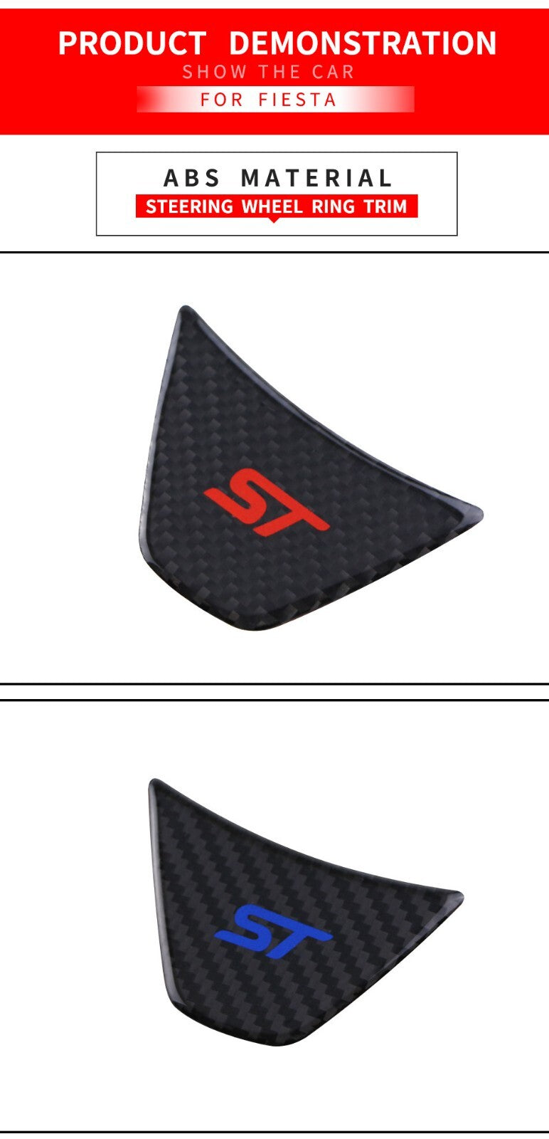 Ford Fiesta ST MK7 MK7.5 Carbon Fibre Effect Steering Wheel Badge Trim Red ST13