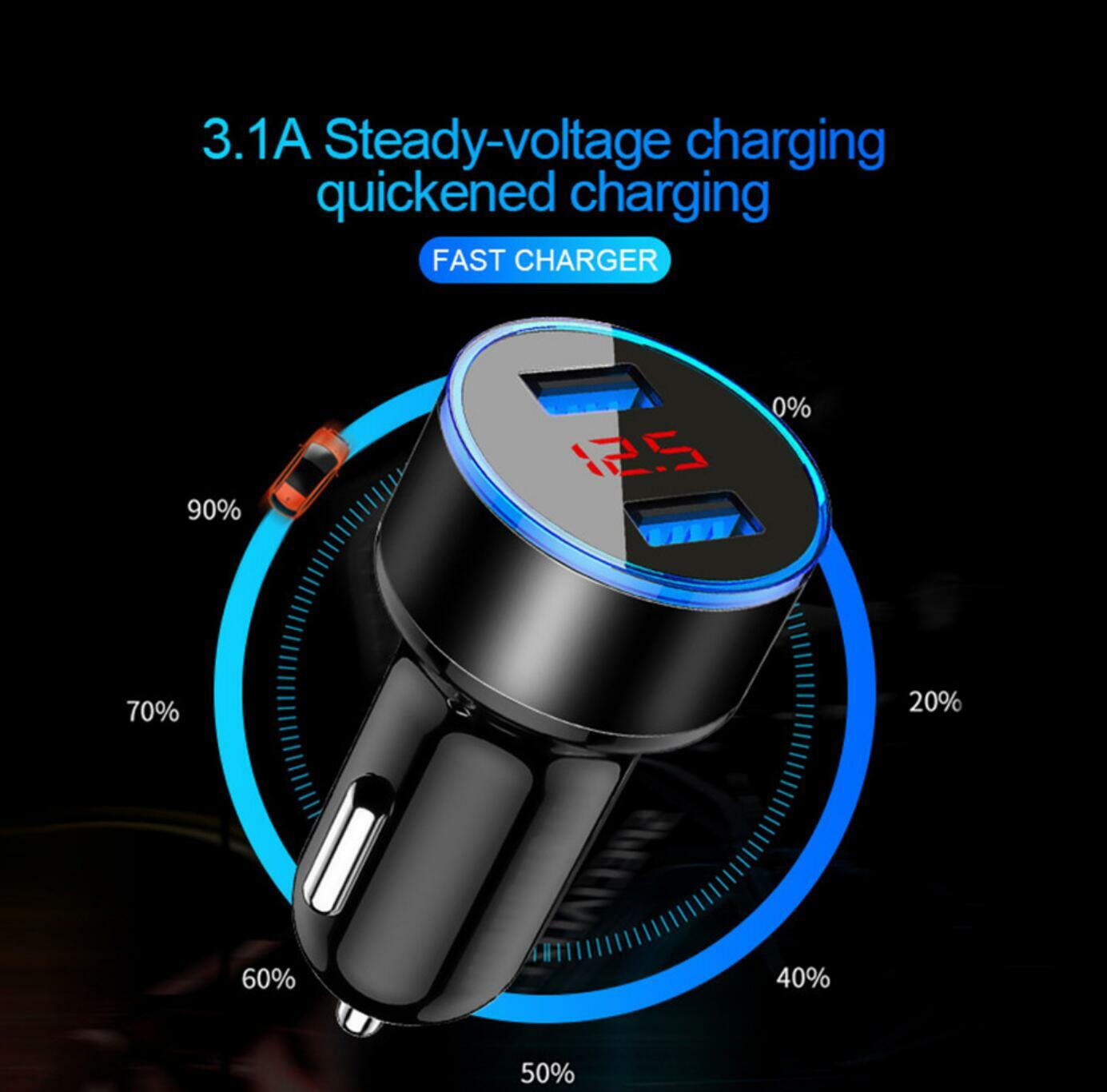 USB Car Twin Charging Point 12v with LED Battery Voltage display In Orange1