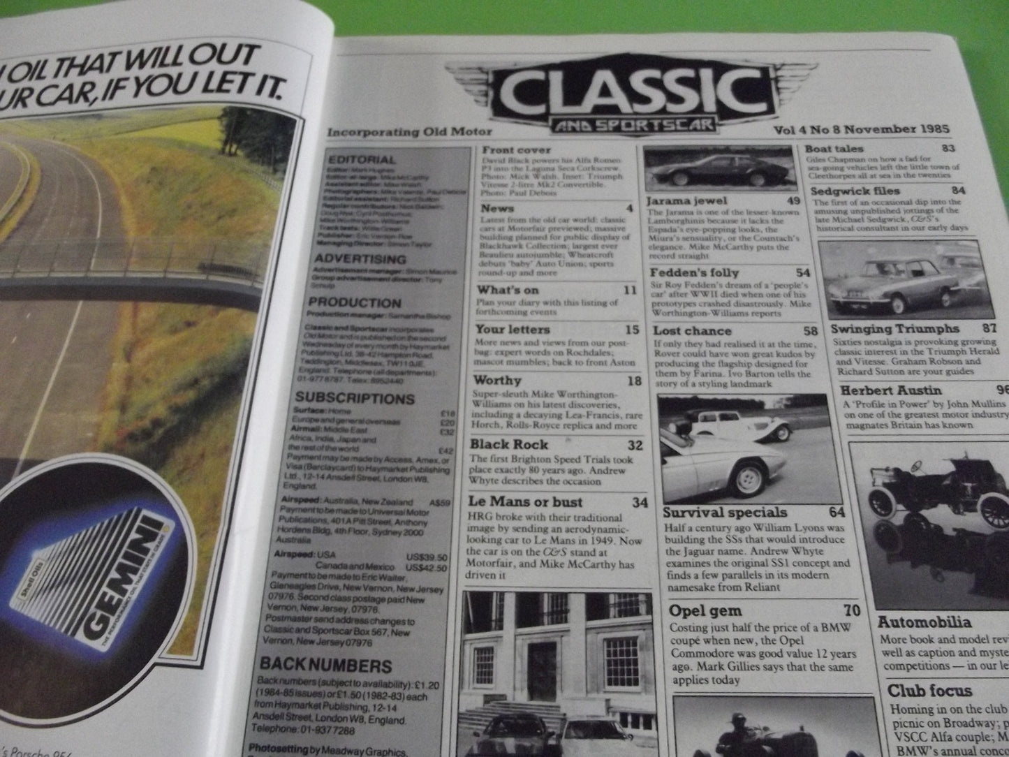 CLASSIC AND SPORTSCAR MAGAZINE NOVEMBER 1985 #c11
