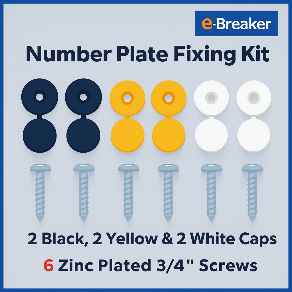 Number Plate Fitting Kit Set, Screws & Caps White Yellow Black For UK Vehicles.0
