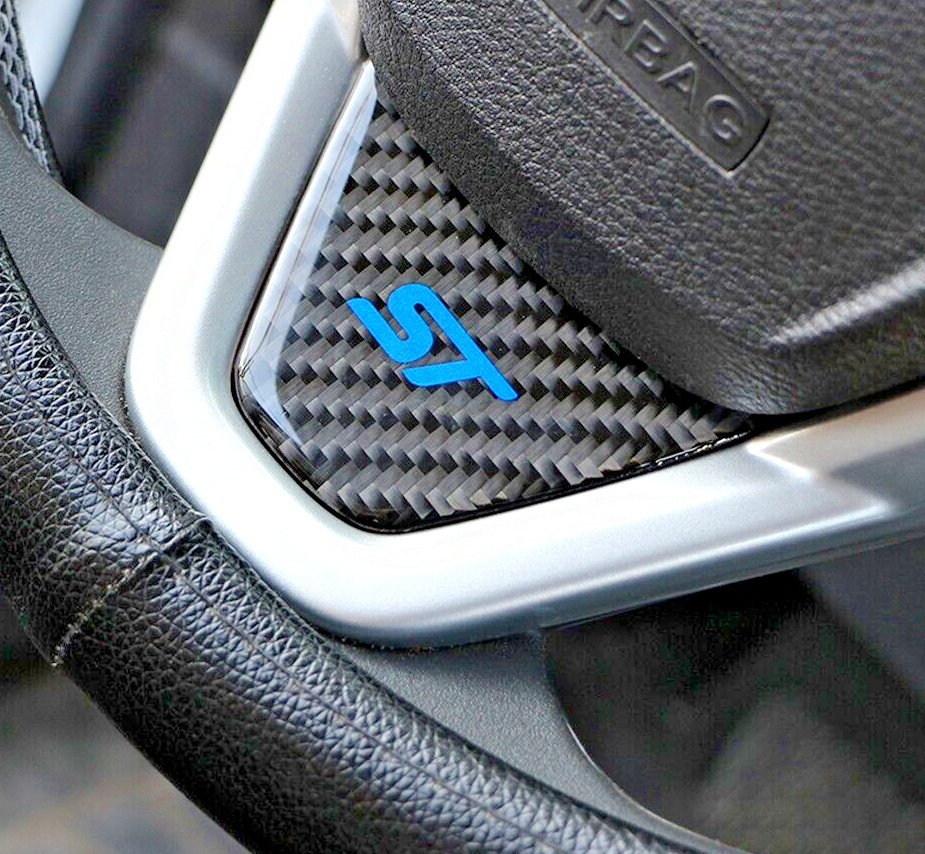 Ford Fiesta ST MK7 MK7.5 Carbon Fibre Effect Steering Wheel Badge Trim Blue ST0