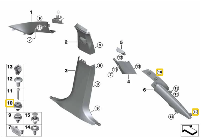 MINI Trim Panel Moulding Fastener Clip Fits 2 4 5 7 8 Series X1 X2 X3 X4 i4 - 1014