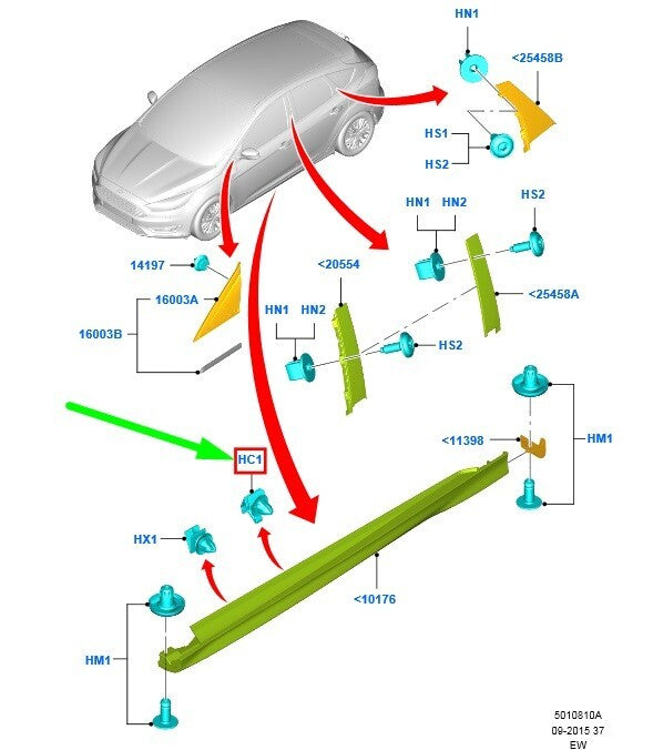 Ford Focus RS ST MK3 Side Skirt Cover Clips Sill Moulding Clip 1692599 x1014