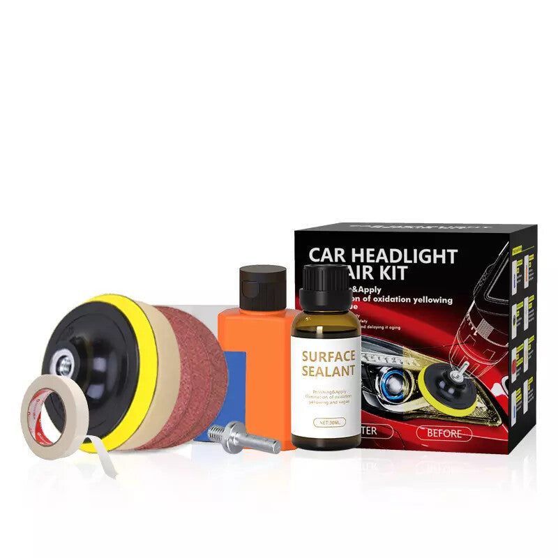 CAR HEADLIGHT REPAIR RESTORATION KIT With POLISH SEALERS BUFFING WHEEL TAPE DISC5
