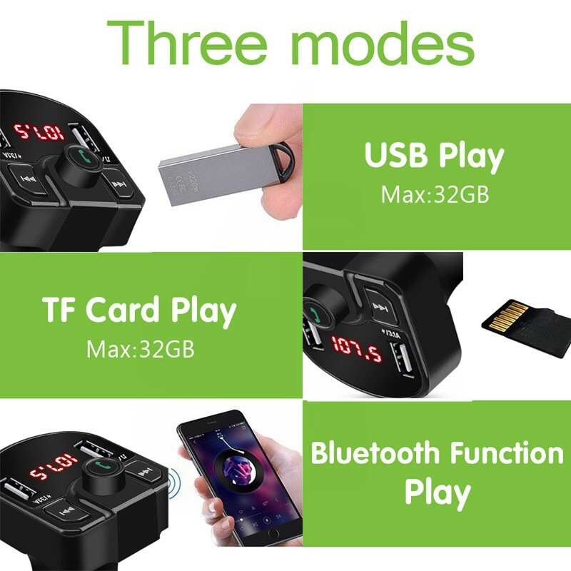 Wireless BT 5.0 FM Transmitter QC3.0 Car USB Charger Adapter Radio Player6