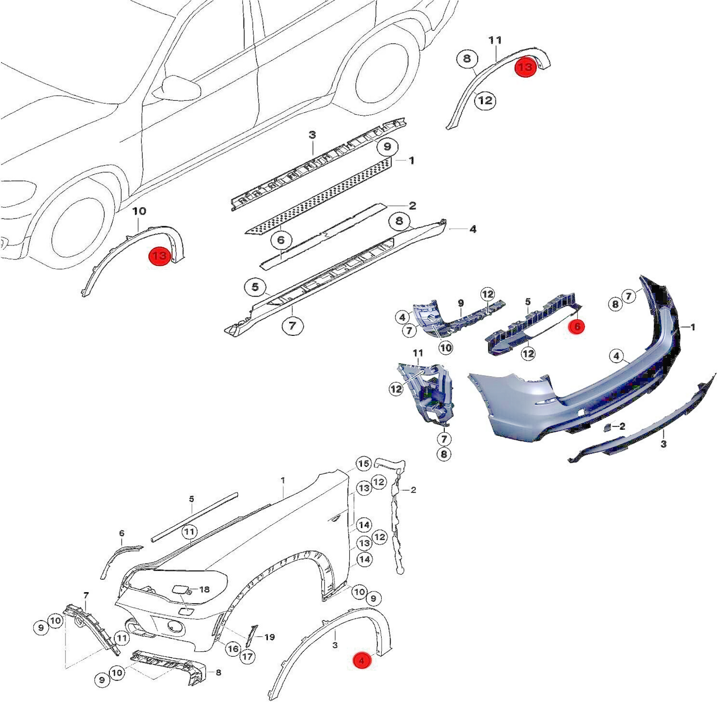 BMW X3 X5 X6 F25 E71 Wheel Arch Flare Trim Clips 07142151750 Blind Rivet 6mm X511