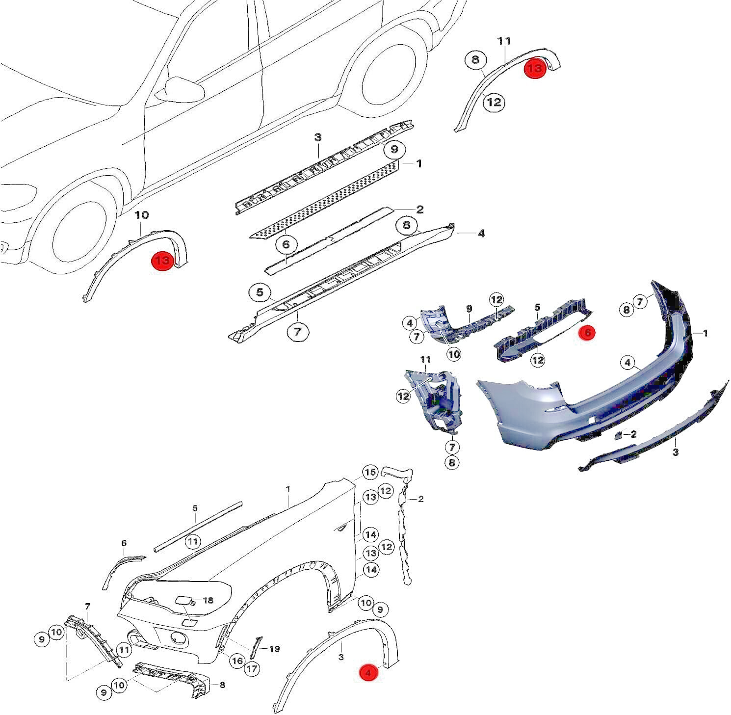 BMW X3 X5 X6 F25 E71 Wheel Arch Flare Trim Clips 07142151750 Blind Rivet 6mm X511