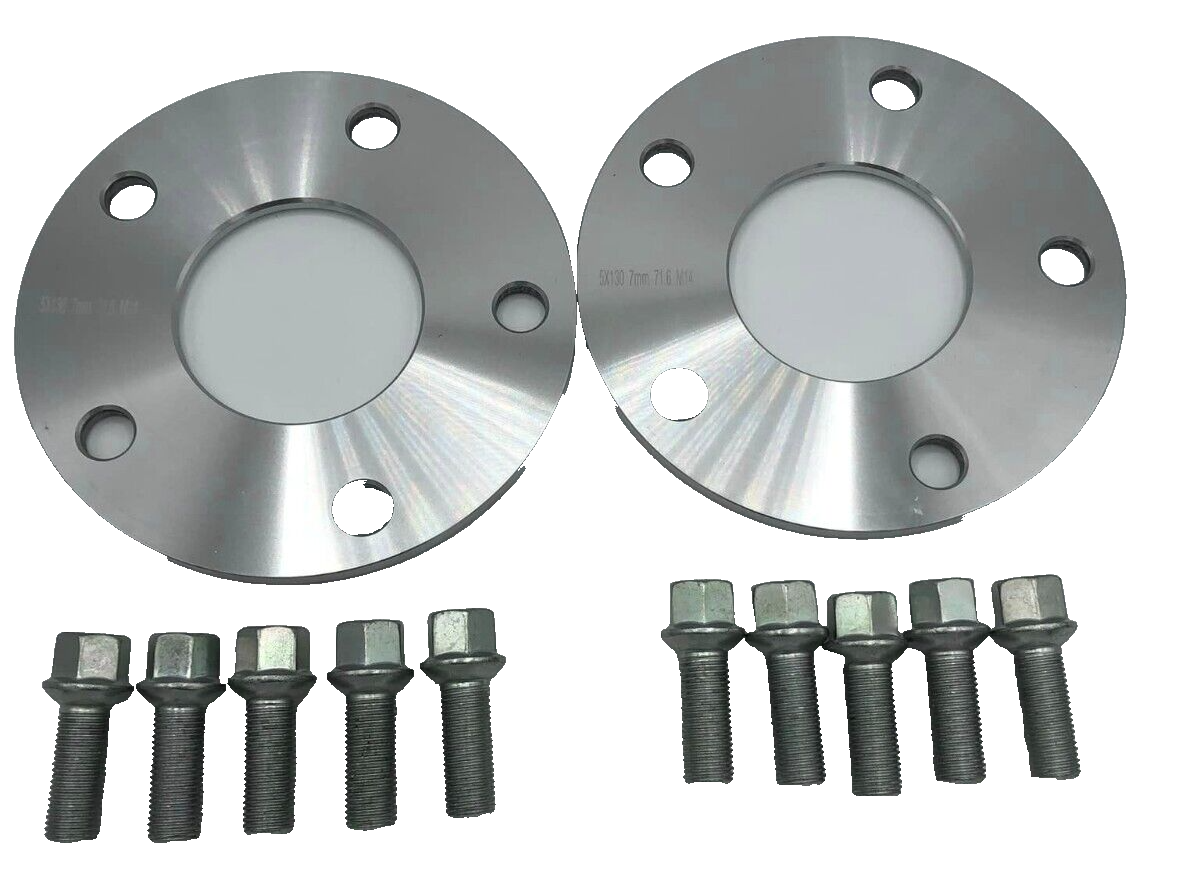Porsche Wheel Spacers 7mm + Extended AF Bolts Set Of 2 in Silver 5x130 PSR9Line0