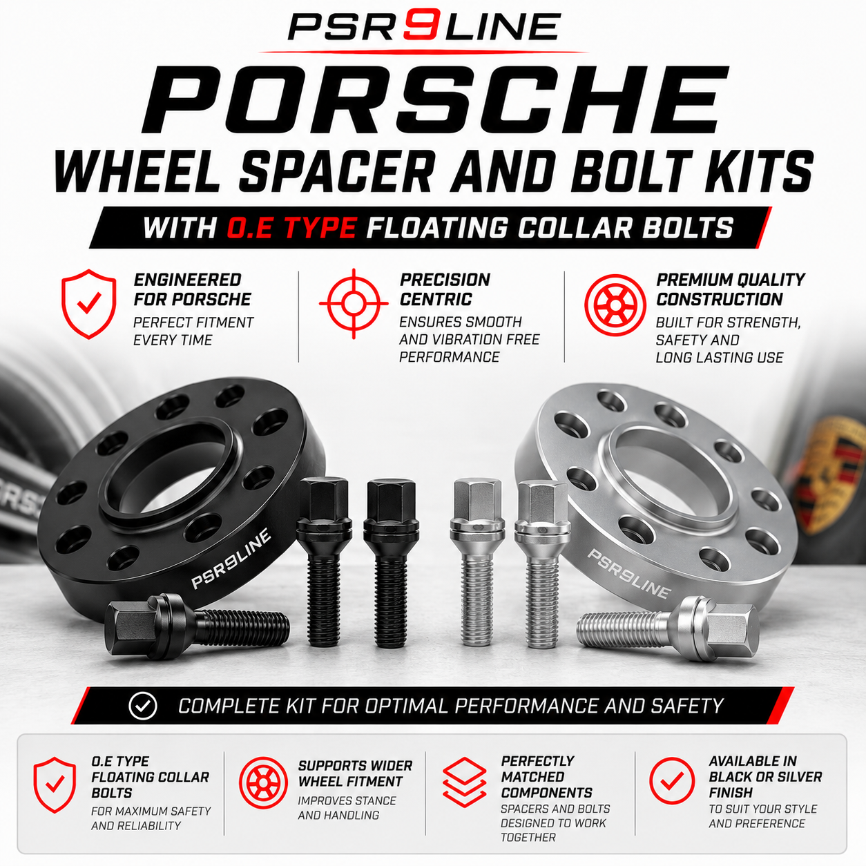 Porsche Wheel Spacer Kit with OE Type Bolts - 7mm, 12mm, 15mm or 20mm