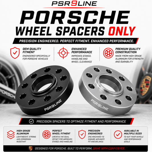 2 Porsche Wheel Spacers 7mm / 12mm / 15mm / 20mm Kits Silver or Black 5x130 PSR9Line