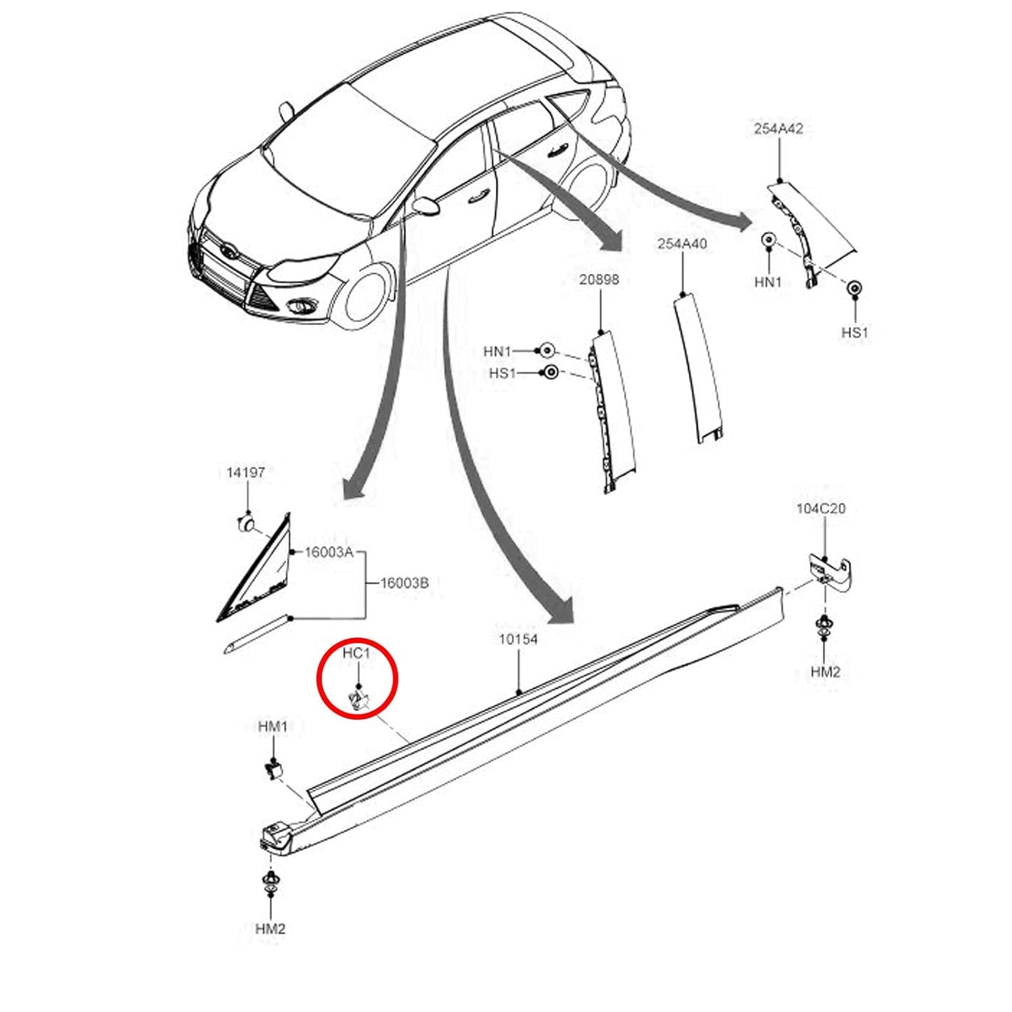 Ford Focus Side Skirt Sill Moulding Clips MK3 RS ST 1692599 W790225-S900