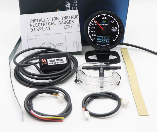 Turbo Boost & Vacuum Gauge  Complete Kit With Hardware – 7 Colour Illumination Digital Monitor 60mm