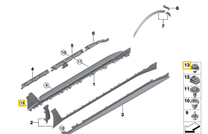 BMW & MINI Grey Trim Panel Moulding Clip - Side Moulding Fastener