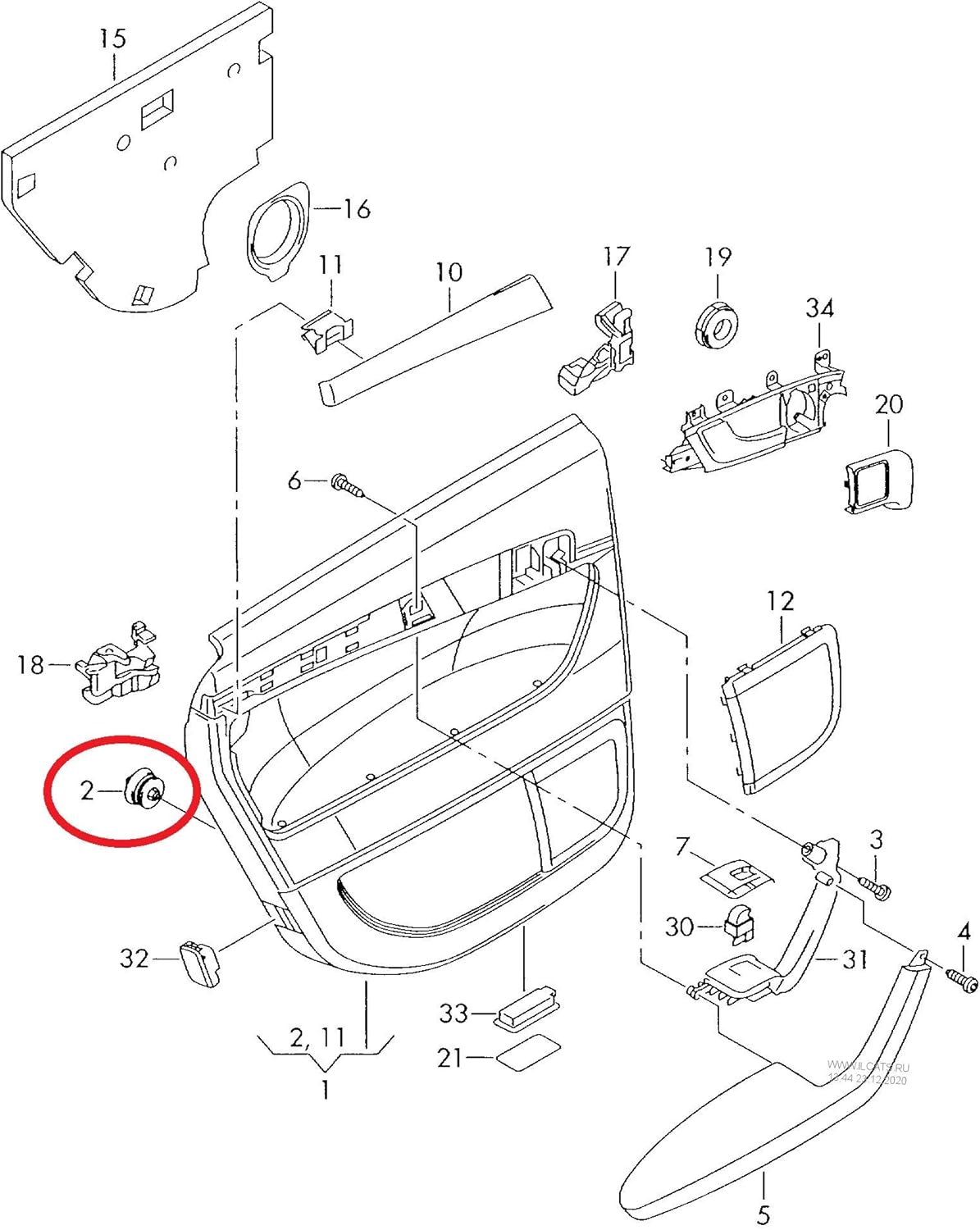 VW Audi Door Card Trim Panel Fastener Clips - 8P0868243A