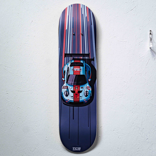 Gulf-inspired Porsche Skate Deck Wall Art (Vertical)