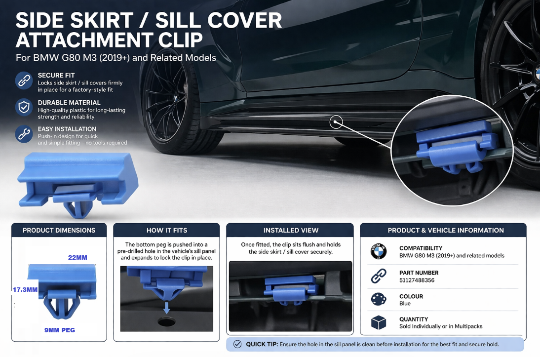 BMW Side Skirt Sill Trim Retainer Clip - Blue Plastic Mounting Clip