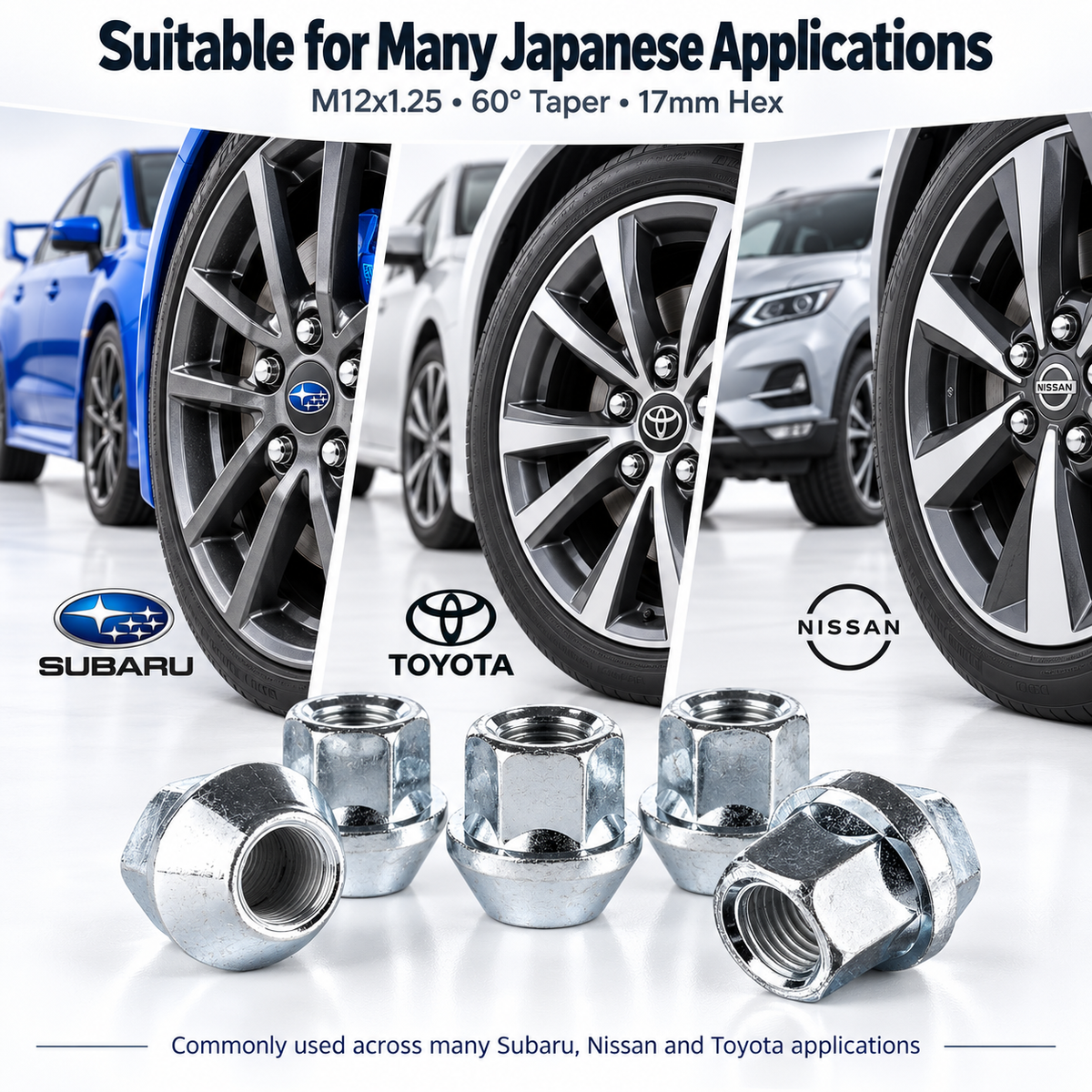M12x1.25 wheel nuts for selected Subaru Nissan Toyota applications