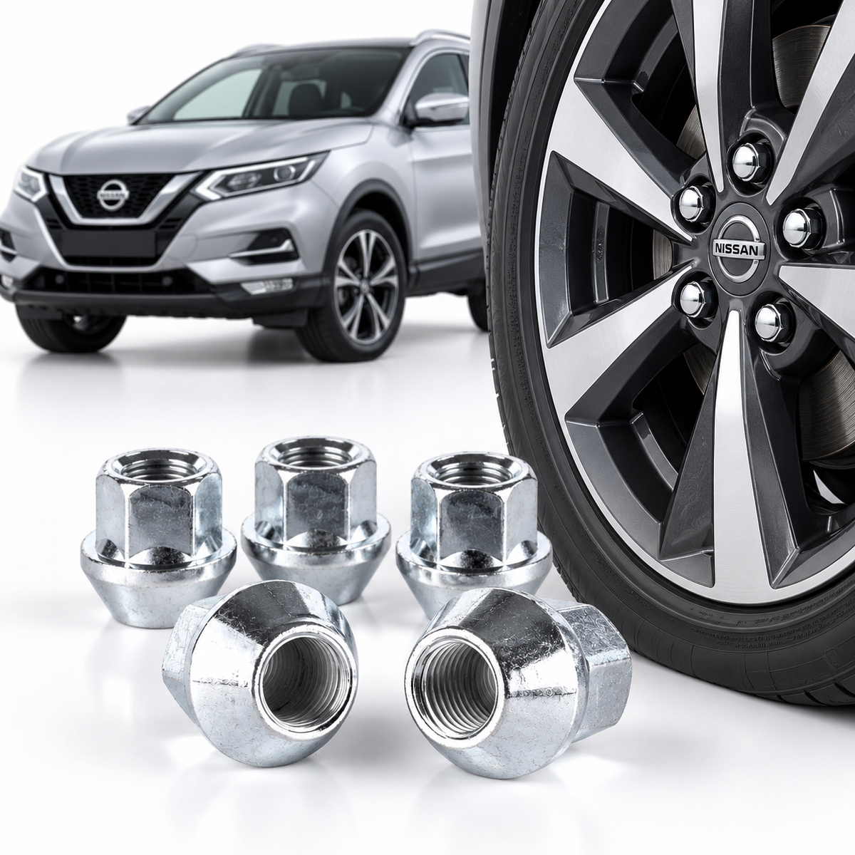 M12x1.25 wheel nuts shown with Nissan alloy wheel