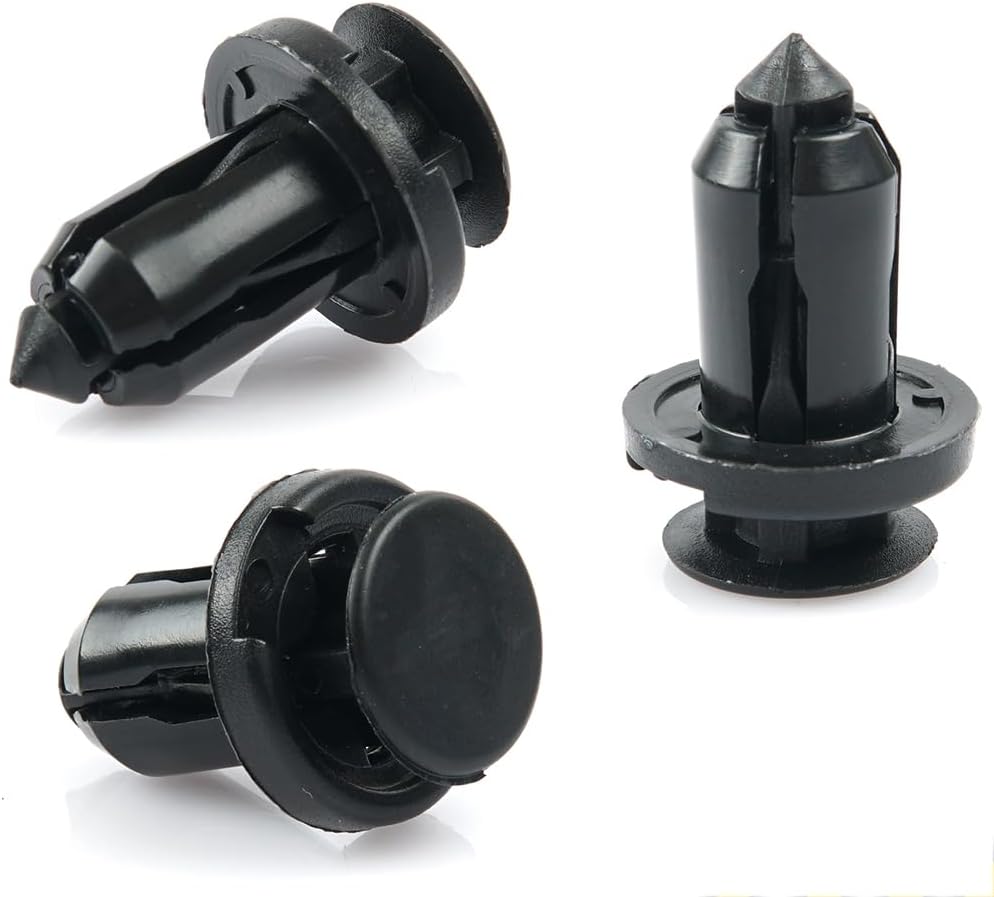FCP-0348 black automotive push rivet trim clip three views