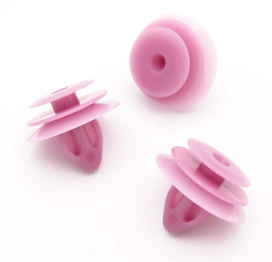 Pink Subaru interior trim clips shown from multiple angles