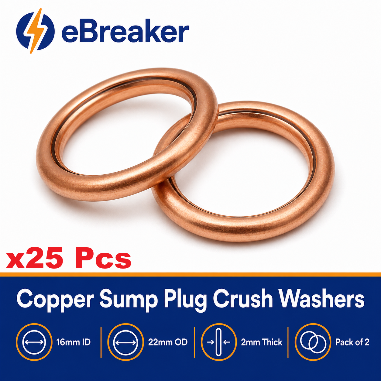 16mm Copper Oil Sump Plug Crush Washers – Renault Peugeot Citroën Nissan Dacia & More