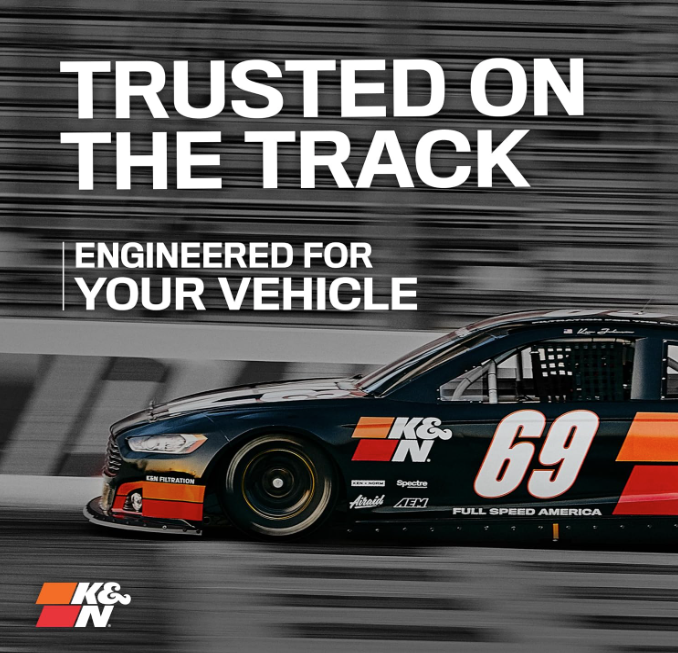 K&N air filter trusted on the track performance graphic