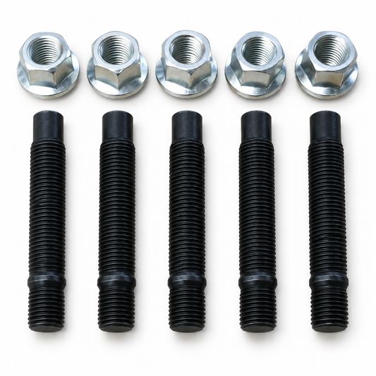 PSR9Line Porsche wheel stud conversion kit with black studs and silver open nuts