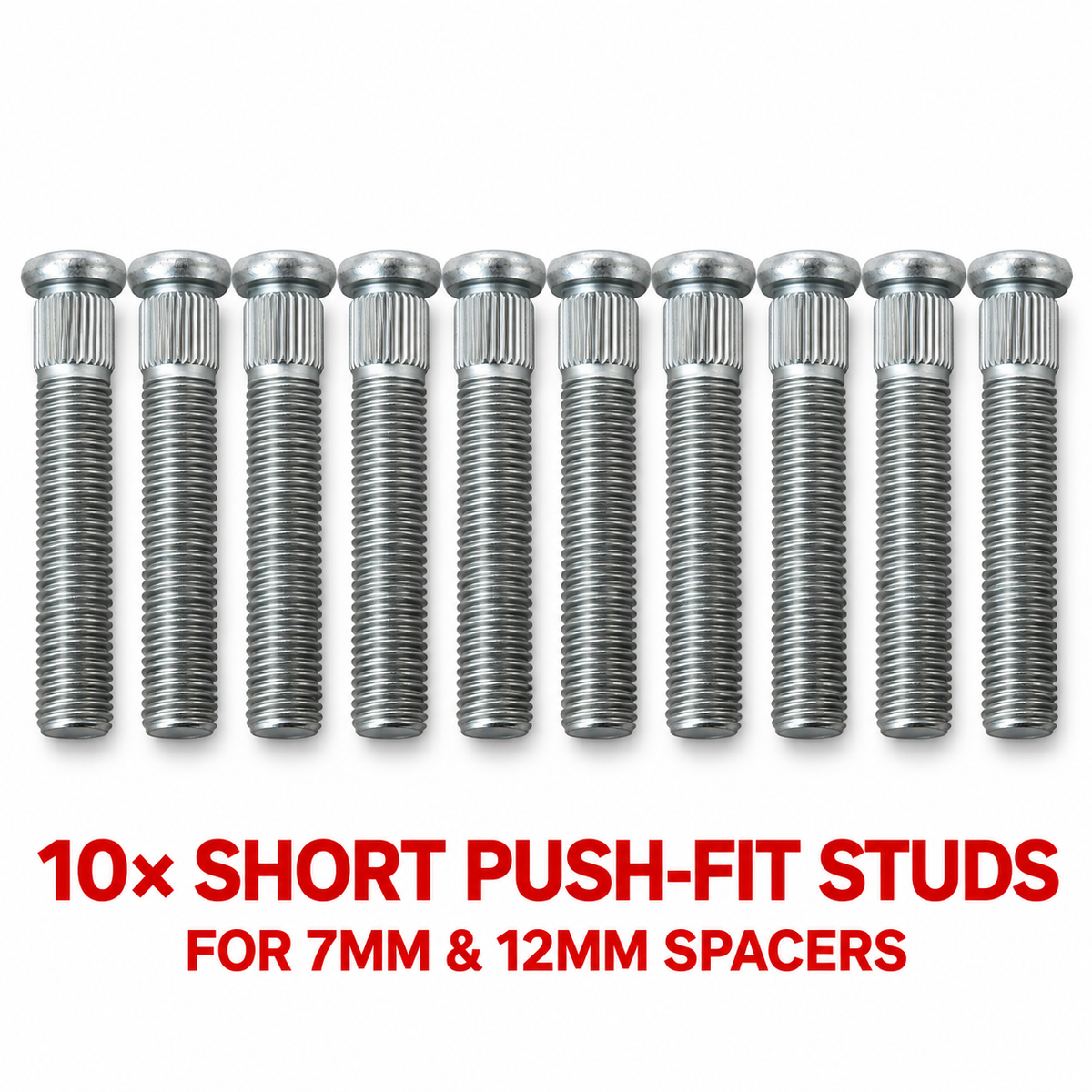 10 Short Push-Fit Porsche Wheel Studs for 7mm and 12mm spacers
