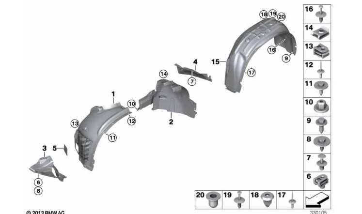 Wheel Arch Flare Rivets BMW X1 X2 X3 X4 X5 X6 - 07147293278