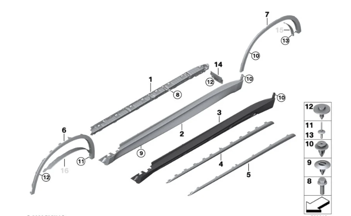 Wheel Arch Flare Rivets BMW X1 X2 X3 X4 X5 X6 - 07147293278