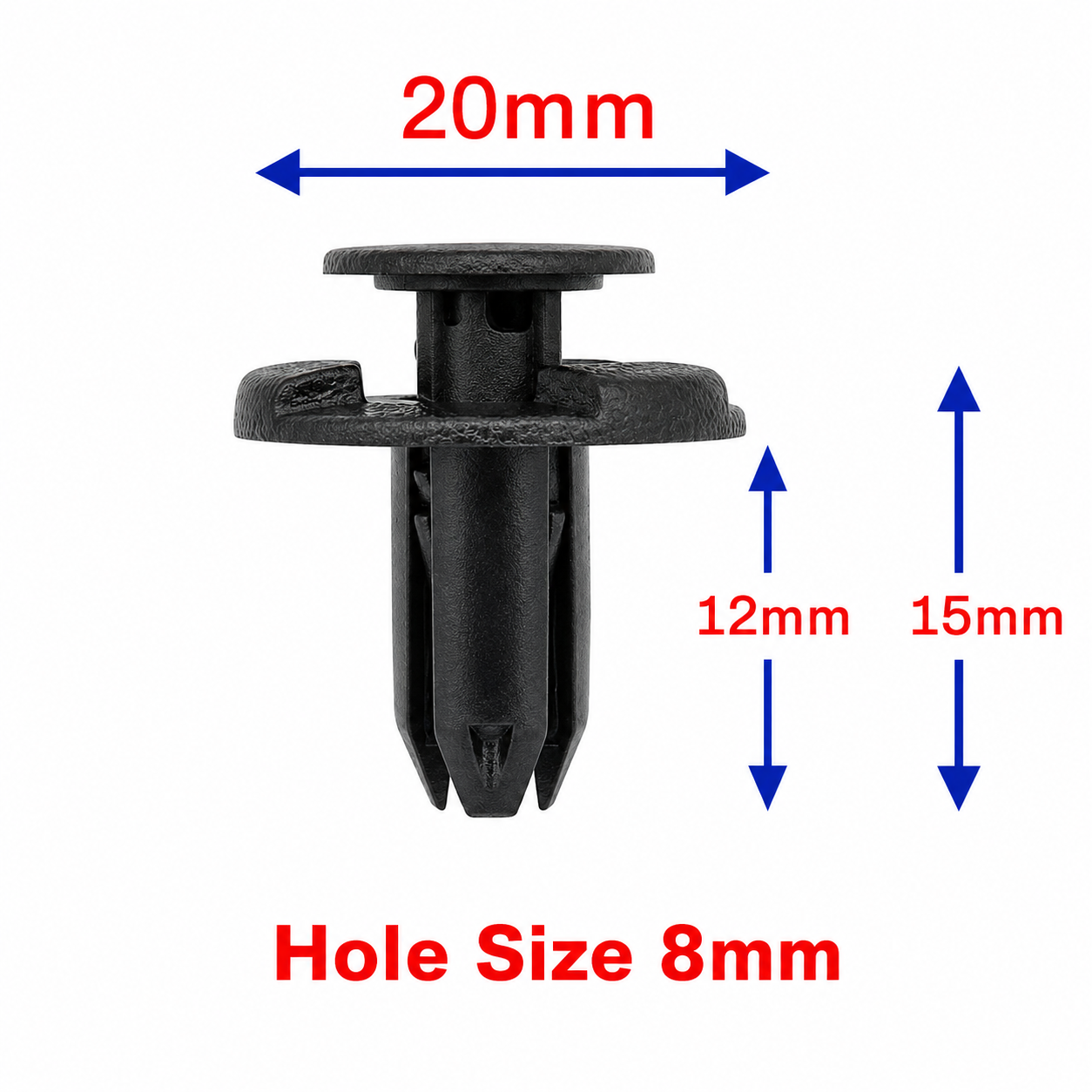 Push Fit Plastic Rivet Trim Clips for Nissan Mazda Ford Renault - 8mm Black