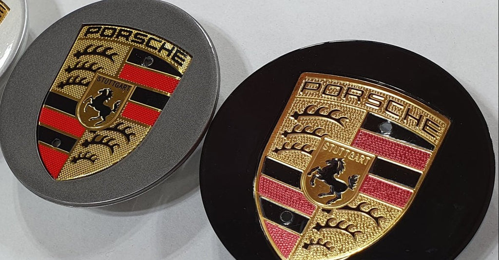 Porsche Wheel Centre Caps Black or Grey 75mm Crested