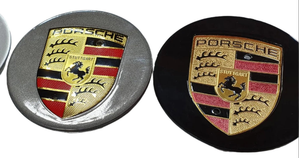 Porsche Wheel Centre Caps Black or Grey 75mm Crested